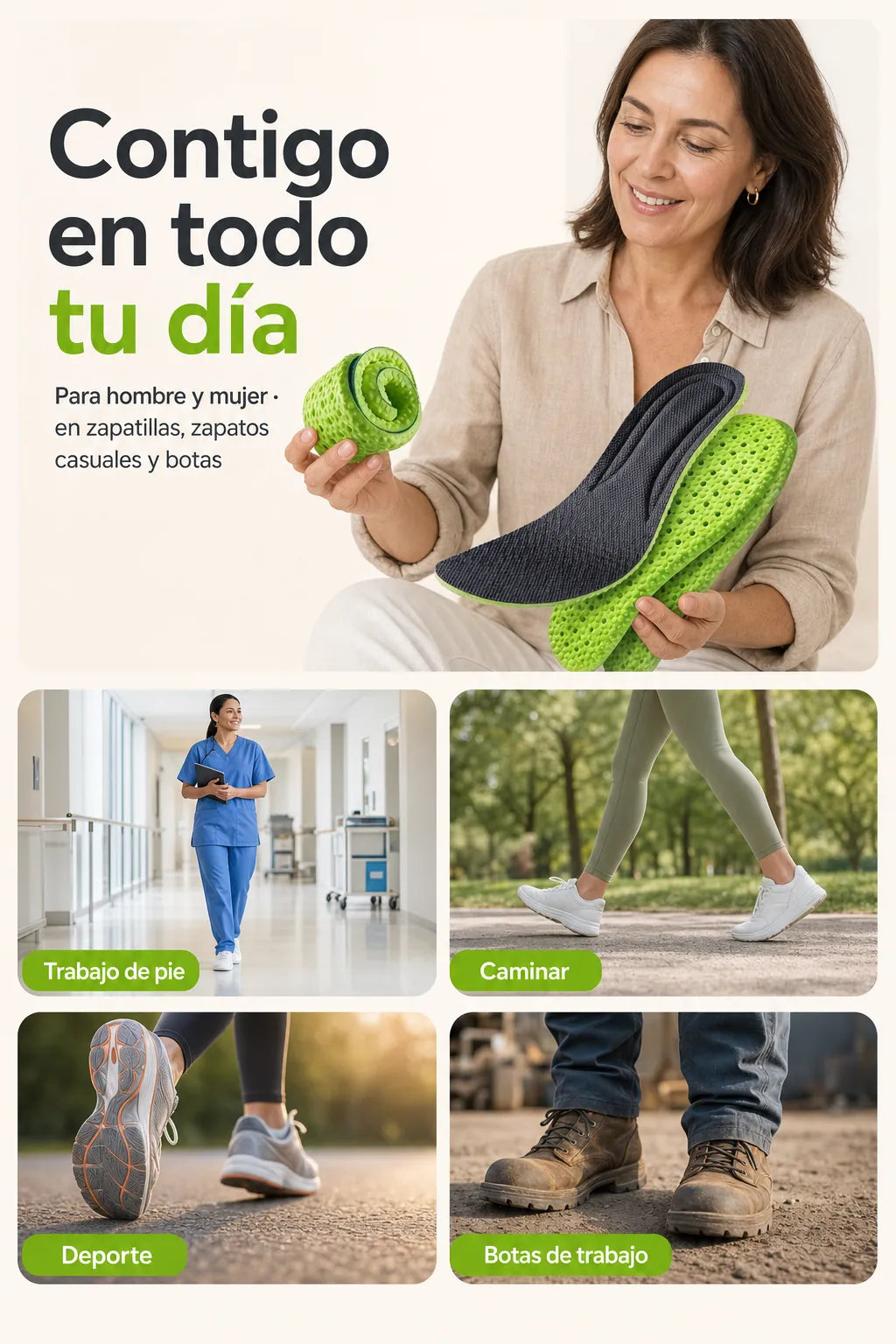 Plantillas para trabajo de pie, caminar, deporte y uso diario